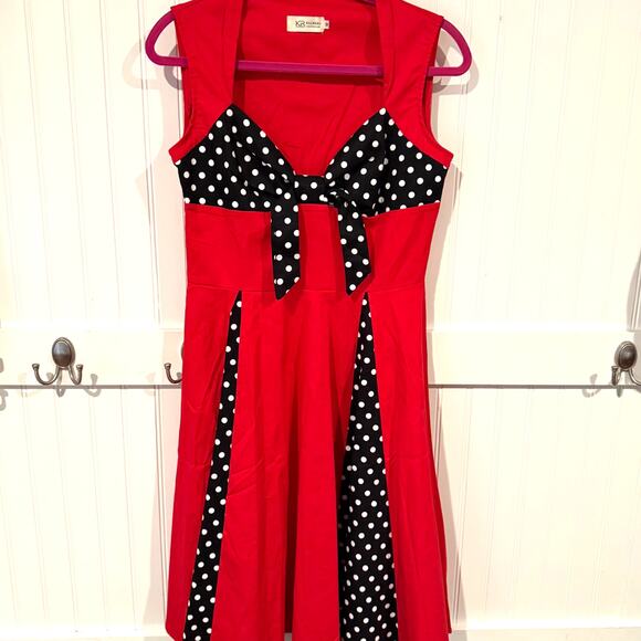 KillReal Rockabilly 50s Pinup Red Black Polka Dot Dress Size Medium - Picture 1 of 6